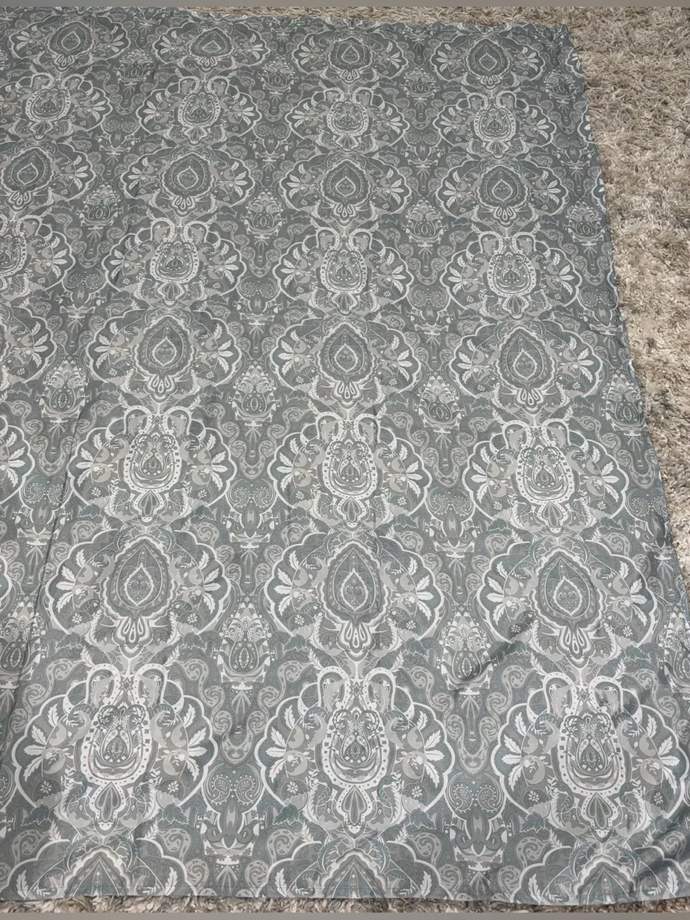 Mainstay Shower Curtain Elegant Paisley in Gray Light Teal & White 71” 68” Silky